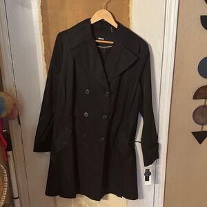 DKNY Double-Breasted Black Trench Coat